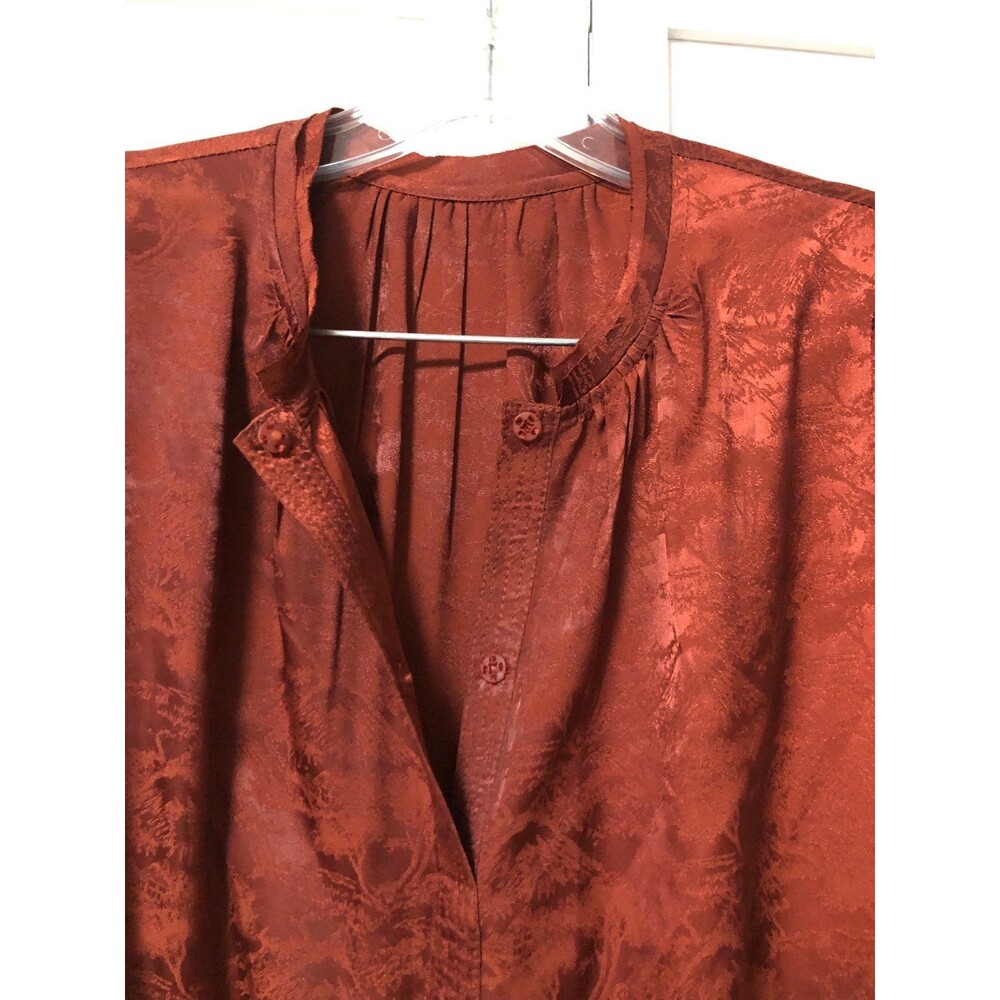 Copper Rust Satin Jacquard Puff Sleeve Maxi Dress - Womens Size S - Picture 3 of 6